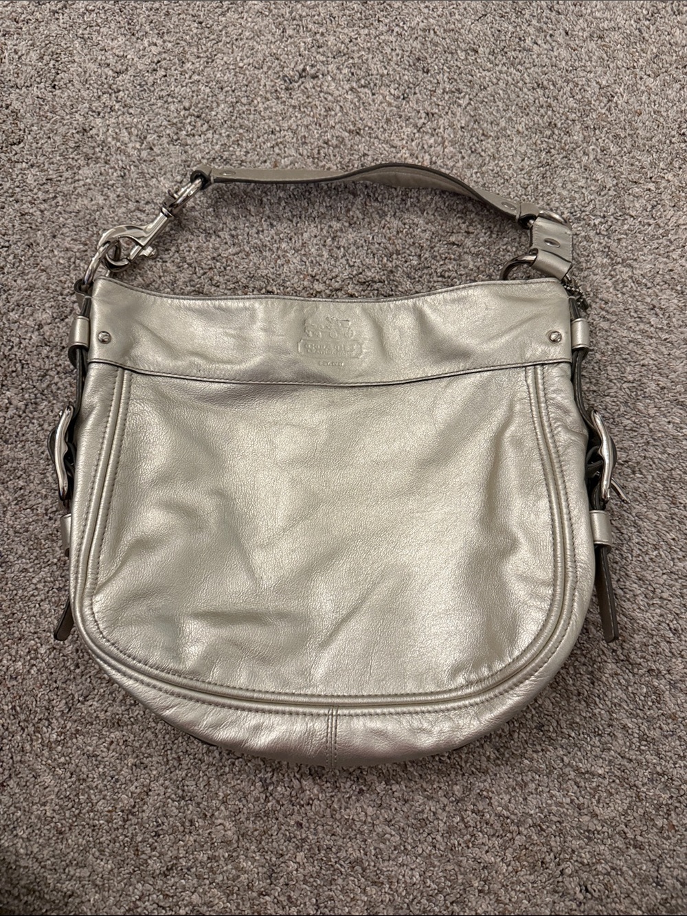 Coach Zoe hobo bag in metallic silver leather
